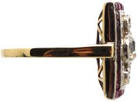 Art Deco 18ct Gold & Platinum, Diamond & Calibre Ruby Rectangular Shaped Ring
