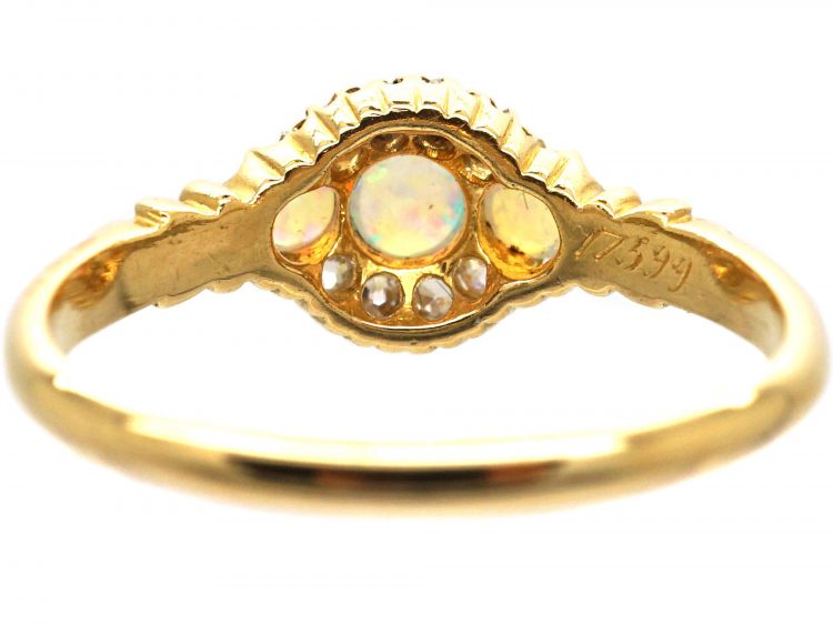 Edwardian 18ct Gold, Three Stone Opal & Diamond Ring made by Alabaster & Wilson