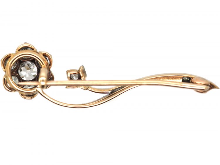 Victorian Curved Old Mine Cut Diamond Flower Brooch