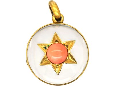 Victorian 18ct Gold & Rock Crystal Locket with Coral Star Motif