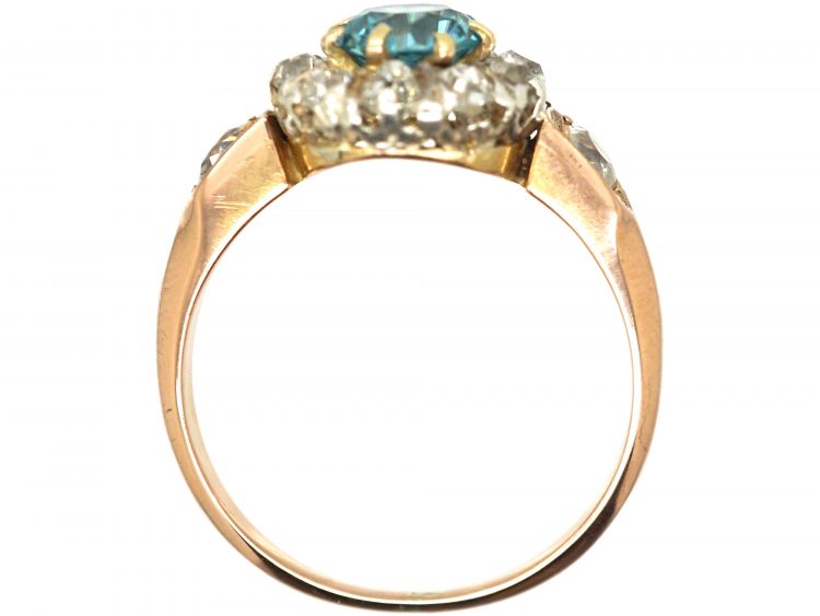 Edwardian Zircon & Diamond Cluster Ring with Diamond Set Shoulders