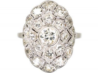 Art Deco Platinum, Large Diamond Set Oval Shaped Ring