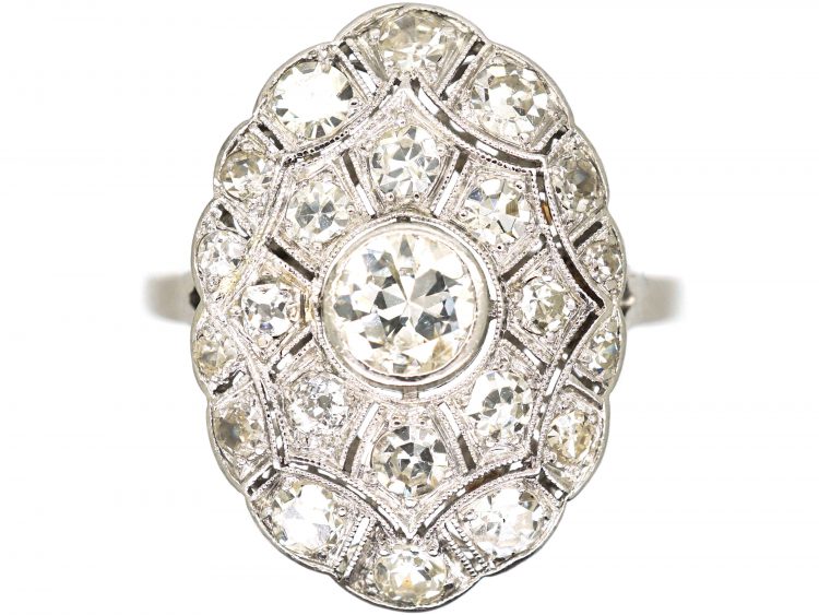 Art Deco Platinum, Large Diamond Set Oval Shaped Ring