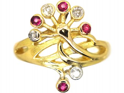 French 18ct Gold Art Nouveau Ring set with Rubies & Diamonds