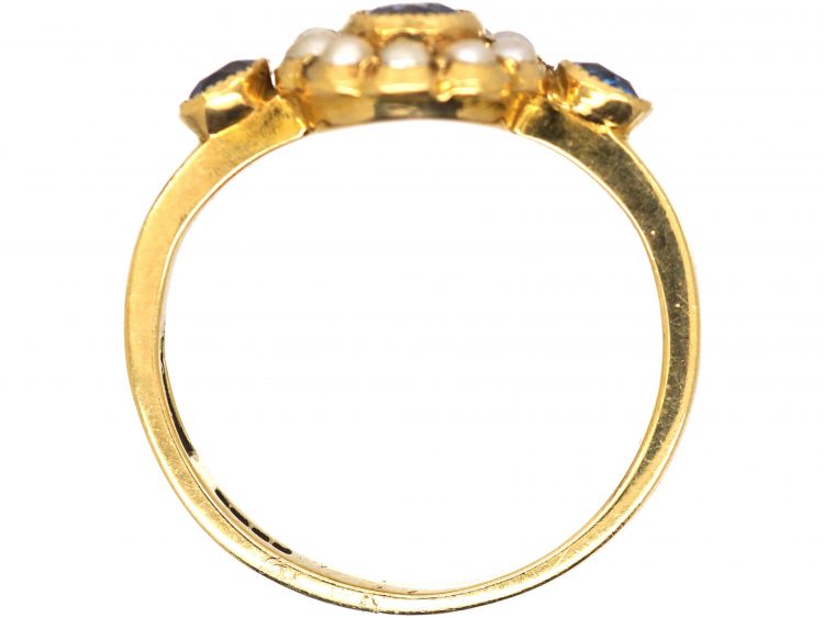 Victorian 18ct Gold, Sapphire & Natural Split Pearl Cluster Ring