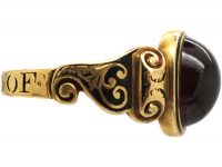 Victorian 18ct Gold, Black Enamel & Cabochon Garnet Mourning Ring