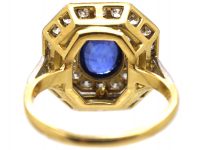 Art Deco 18ct Gold & Platinum, Sapphire & Diamond Octagonal Shaped Ring