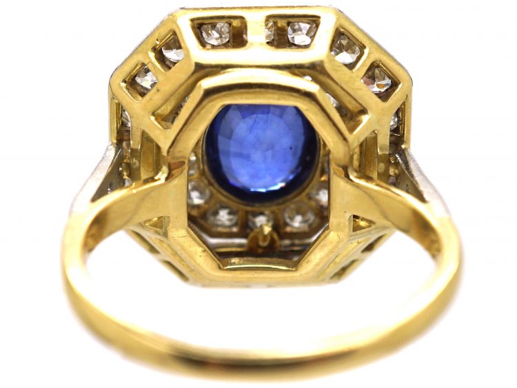 Art Deco 18ct Gold & Platinum, Sapphire & Diamond Octagonal Shaped Ring
