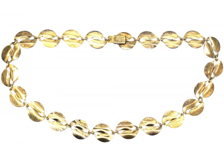 1950s Silver & Blue Enamel Double Leaf Necklace by Willy Winnaess for David Andersen
