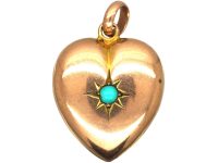Edwardian 9ct Gold Heart Shaped Pendant set with a Turquoise