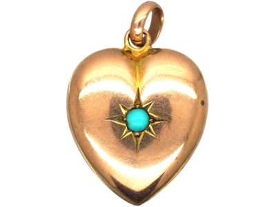 Edwardian 9ct Gold Heart Shaped Pendant set with a Turquoise