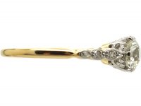 Art Deco 18ct Gold & Platinum Diamond Solitaire Ring with Diamond Set Shoulders