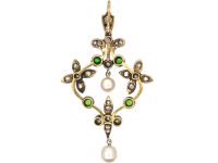 Edwardian Green Garnet, Diamond & Natural Pearl Pendant