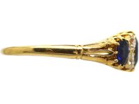 Victorian 18ct Gold, Three Stone Sapphire & Diamond Ring