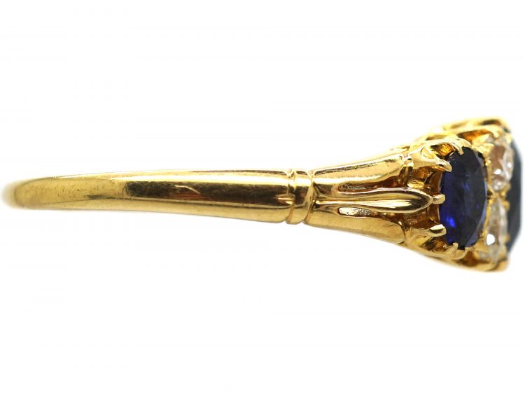 Victorian 18ct Gold, Three Stone Sapphire & Diamond Ring