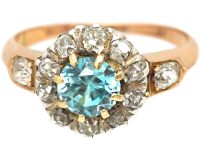 Edwardian Zircon & Diamond Cluster Ring with Diamond Set Shoulders