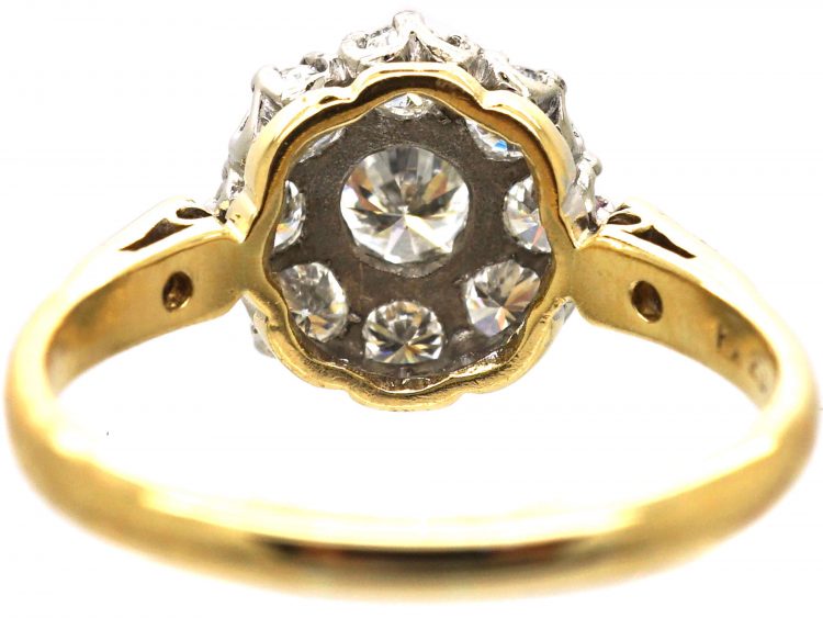 18ct Gold & Diamond Cluster Ring with Diamond Set Shoulders
