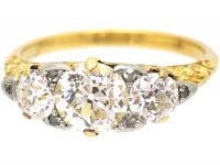 Victorian 18ct Gold, Three Stone Diamond Carved Half Hoop Ring