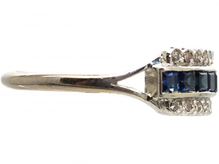 Art Deco Platinum, Sapphire & Diamond Three Row Ring