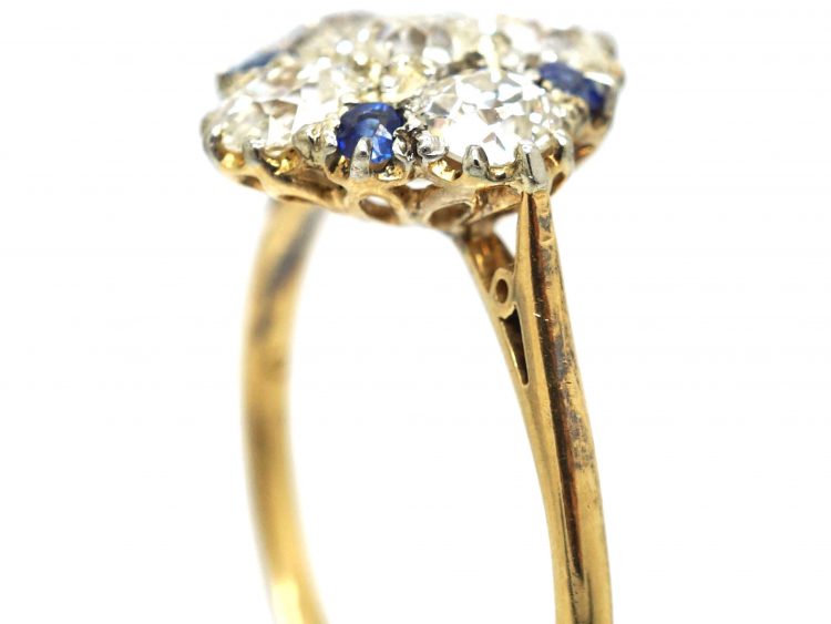 Retro 18ct Gold & Platinum, Diamond & Sapphire Cluster Ring