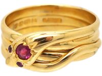 Edwardian 18ct Gold Snake Ring set with a Ruby