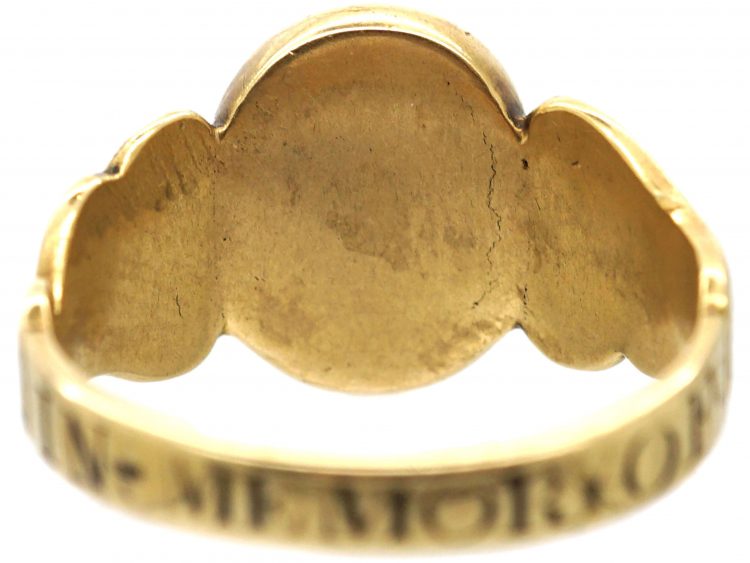 Victorian 18ct Gold, Black Enamel & Cabochon Garnet Mourning Ring