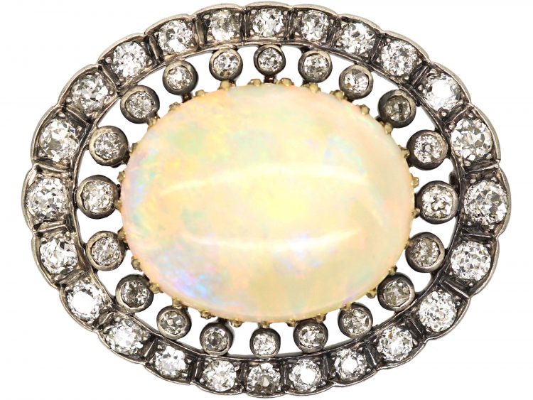 Edwardian 15ct Gold & Silver, Large Opal & Diamond Brooch