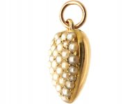 Edwardian 15ct Gold Pave Set Natural Split Pearl Heart Shaped Pendant