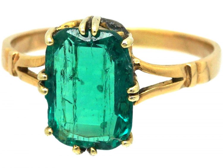 Edwardian 18ct Gold & Colombian Emerald Solitaire Ring