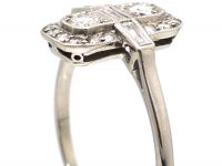 Art Deco Rectangular Shaped Ring with Round & Baguette Diamonds