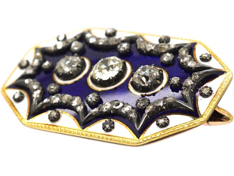 Georgian Diamond & Blue & White Enamel Firmament Brooch