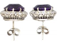 18ct White Gold, Large Amethyst & Diamond Cluster Earrings