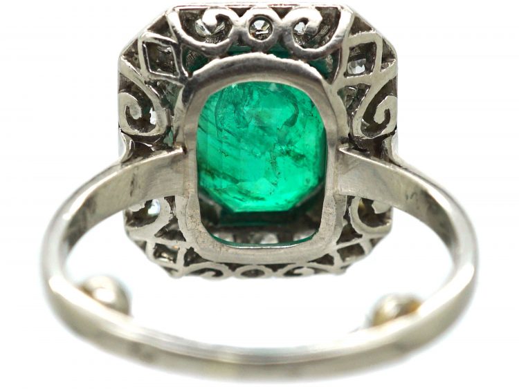 Art Deco Platinum, Emerald & Diamond Ring