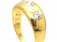 Victorian 18ct Gold, Three Stone Old Mine Cut Diamond Rub Over Set Ring