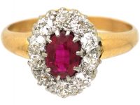 Edwardian 18ct Gold, Ruby & Diamond Cluster Ring