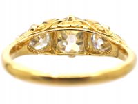 Victorian 18ct Gold, Three Stone Diamond Carved Half Hoop Ring