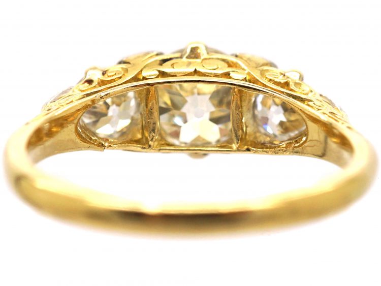 Victorian 18ct Gold, Three Stone Diamond Carved Half Hoop Ring