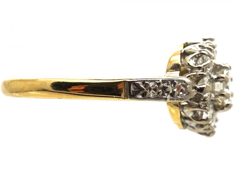 18ct Gold & Diamond Cluster Ring with Diamond Set Shoulders