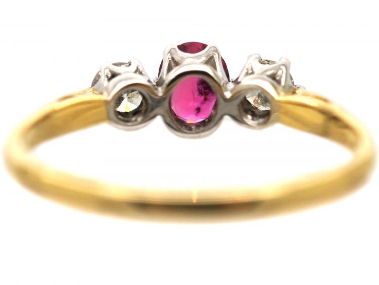 18ct Gold, Three Stone Ruby & Diamond Ring