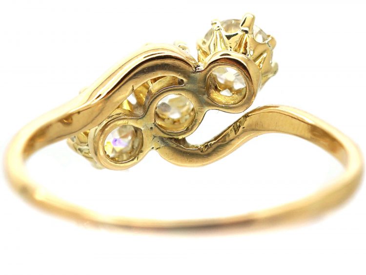 Edwardian 18ct Gold Three Stone Diamond Crossover Ring