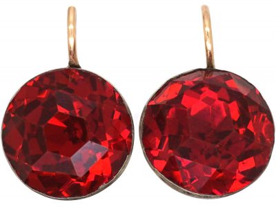 Georgian Silver & Red Paste Round Earrings