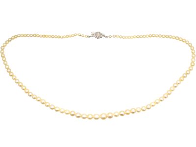 Art Deco Graduated Cultured Pearl Necklace with Diamond Set 18ct White Gold & Platinum Clasp