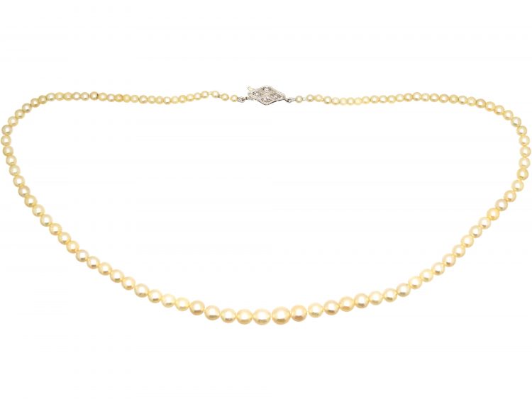 Art Deco Graduated Cultured Pearl Necklace with Diamond Set 18ct White Gold & Platinum Clasp