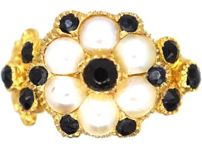 Regency 18ct Gold, Natural Split Pearl & Vauxhall Glass Cluster Ring