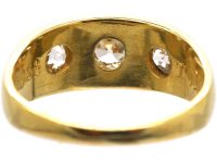 Victorian 18ct Gold, Three Stone Old Mine Cut Diamond Rub Over Set Ring