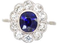 18ct White Gold & Platinum, Sapphire & Diamond Cluster Ring