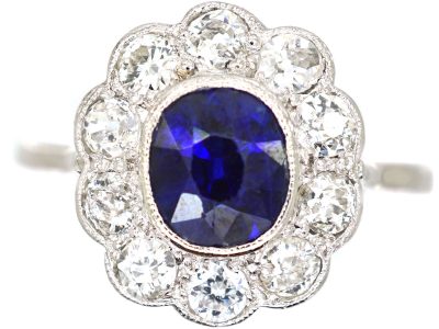 18ct White Gold & Platinum, Sapphire & Diamond Cluster Ring