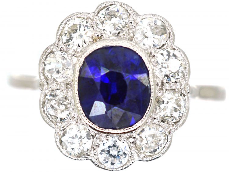 18ct White Gold & Platinum, Sapphire & Diamond Cluster Ring