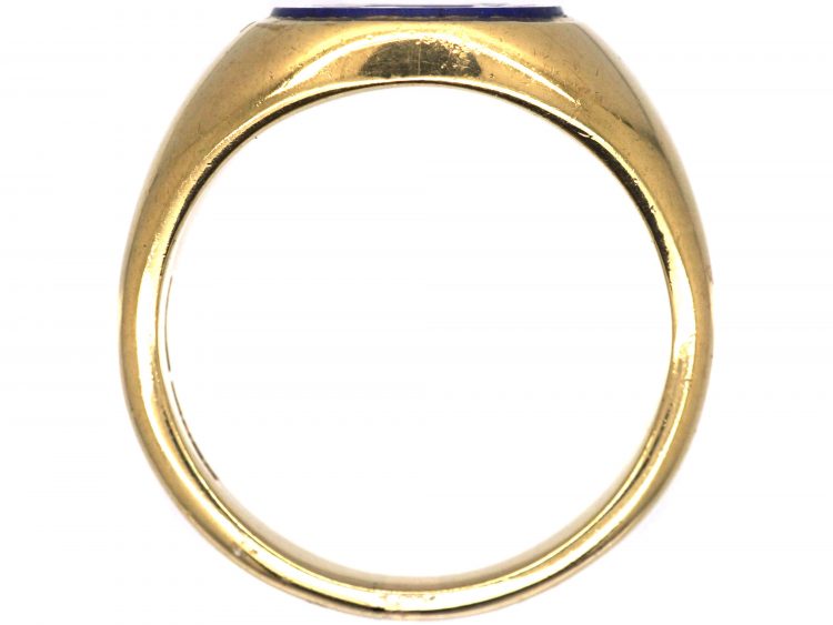 Mid 20th Century 9ct Gold & Lapis Signet Ring with Intaglio of a Lion