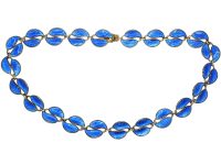 1950s Silver & Blue Enamel Double Leaf Necklace by Willy Winnaess for David Andersen
